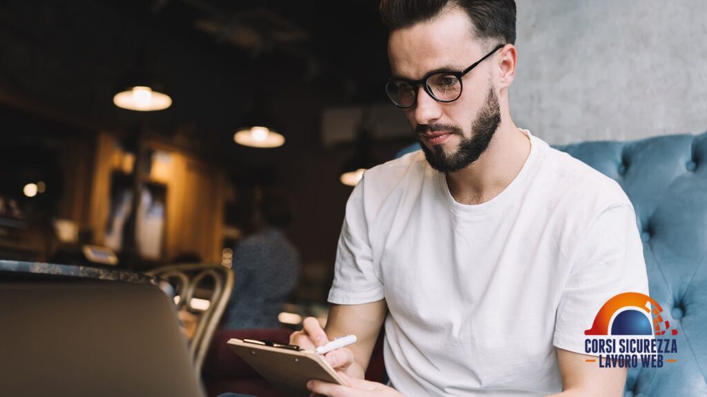 Studente che segue una lezione in e-learning.