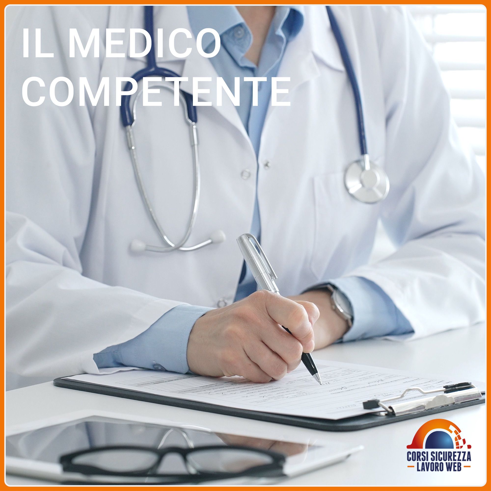 Copertina con medico competente in camice che compila un modulo.