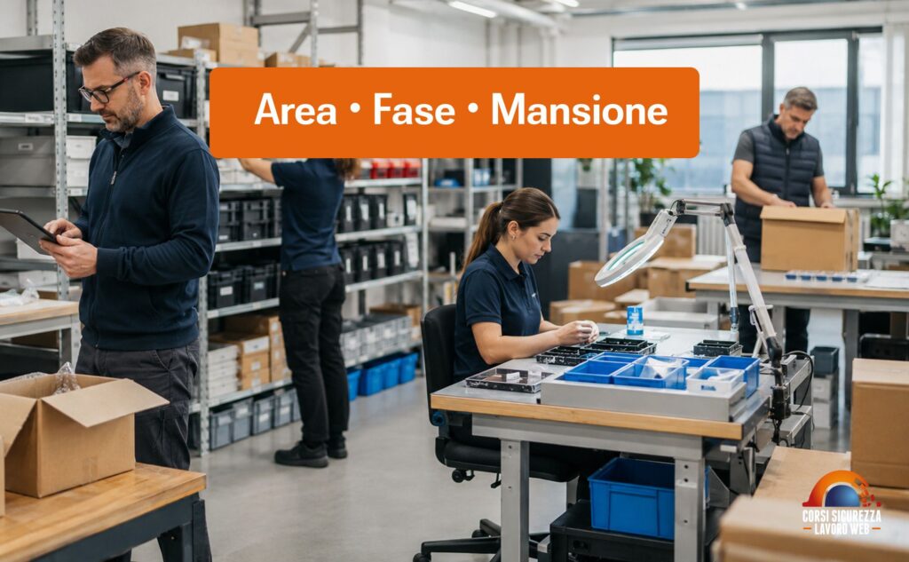 Addetti operano ciascuno secondo la sua mansione.