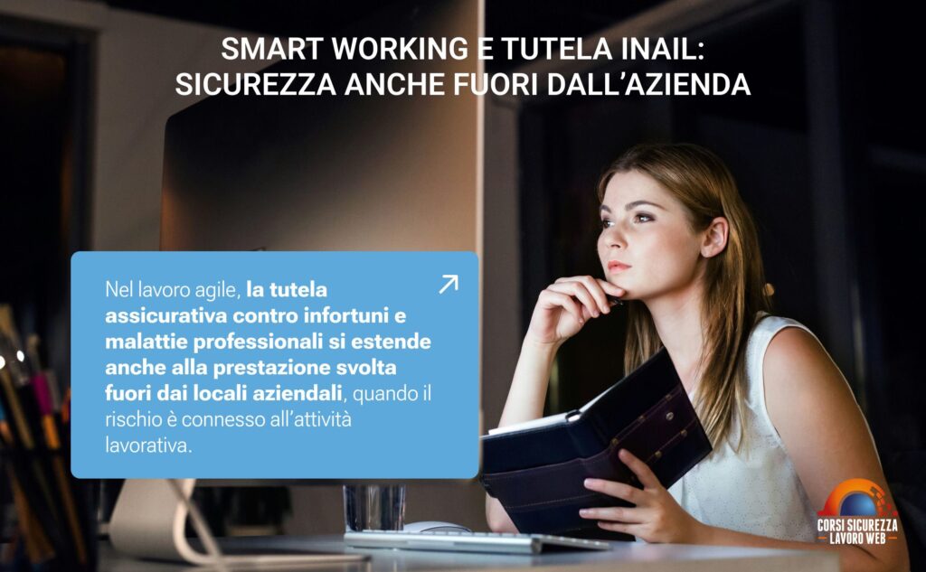 Lavoratrice in smart working presso una postazione domestica con computer